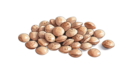 A pile of almonds scattered on a white surface viewed from directly above