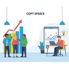 Business team analyzing financial growth charts and data on a laptop.