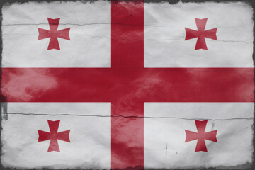 Grunge style Georgia flag featuring a weathered design with vibrant red crosses, perfect for national pride themes or vintage projects