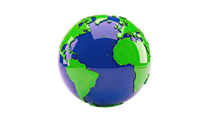 Glossy 3D Globe of Earth with Green Continents and Blue Oceans