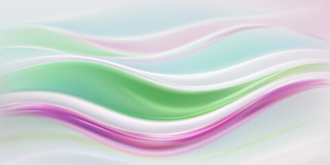 Gentle, flowing waves in soft pastel hues of green, pink, and white, creating a serene atmosphere.