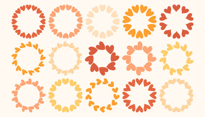 Simple circular frame set made of soft neutral hearts arranged in a clean, modern ring. Minimal and playful design perfect for Valentines Day, love themed graphics, cards, stickers, and invitations