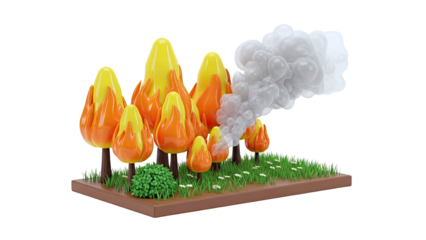 Cartoon forest fire with flames and smoke
