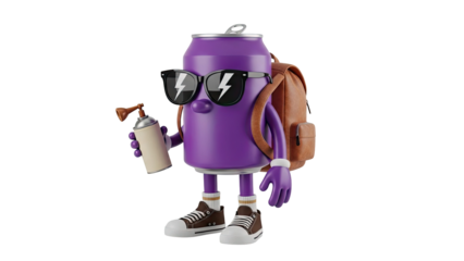 Cool Soda Can Character with Backpack and Spray Can