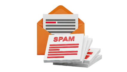 Spam mail concept with orange envelope and documents