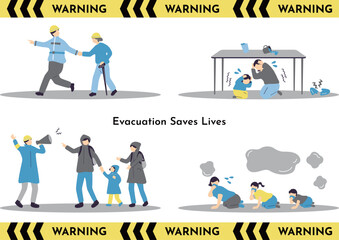 People evacuating from a disaster / 災害から避難する人達