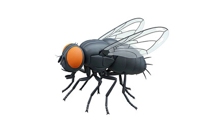 Stylized 3D Illustration of a Black Fly with Orange Eyes