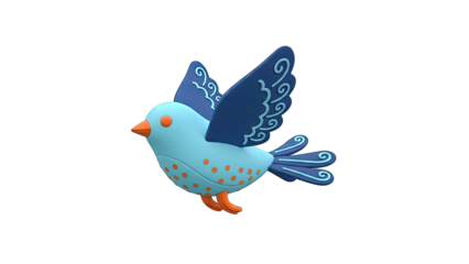 Stylized Blue Bird with Orange Spots and Decorative Wings