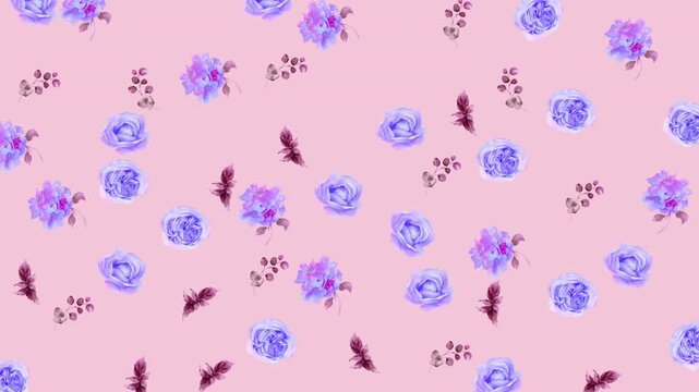 Soft and elegant floral watercolor pattern with pastel blossoms on a pink background, perfect for romantic, decorative, and fashion oriented designs.