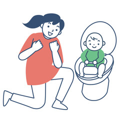 トイレトレーニングをする子供と母親