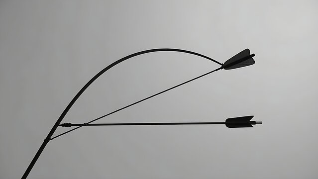 taut. A minimalist arc of a taut bowstring and arrow. STEM education sheets, lab safety posters, designed for biotech research communications and STEM education and laboratory safety posters.