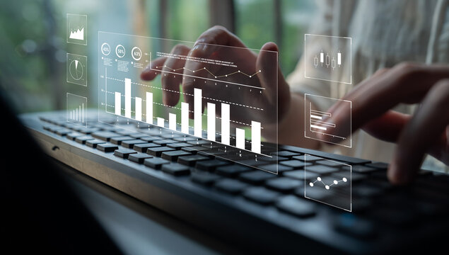 An interface for financial data analysis and stock market reporting. A collection of charts for tracking trends, performance, and investment data. Motif - Powered by Adobe