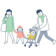 冬にお出かけする家族