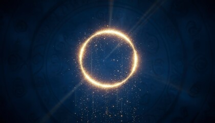 Golden particle light ring glowing brightly against a dark blue background