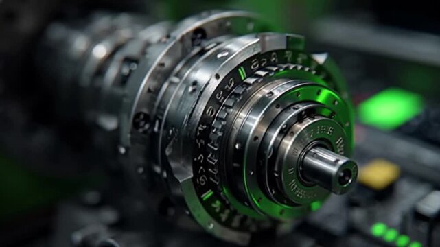 Intricate mechanical device with gears and precision engineering.