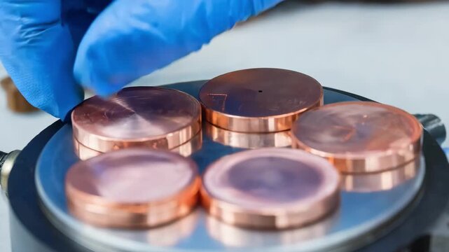 Technician carefully examines highpurity copper samples under advanced lab instruments to ensure precise impurity analysis during weekday testing routines.