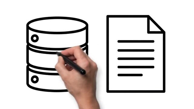 A hand drawing a database schema on a piece of paper with a pen in a video Video Footage