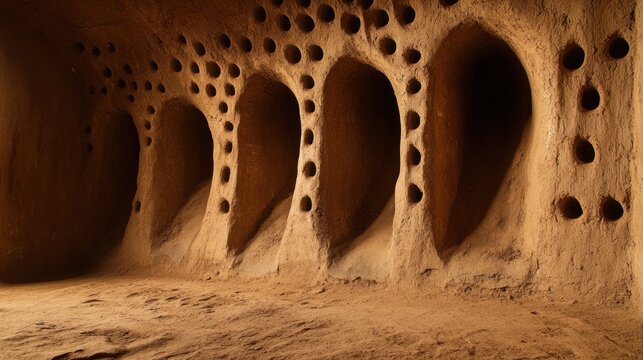 A Great Mosque of Djenn&Atilde;&copy; style mud-brick mosque, the adobe appearing as living, breathing earth with subtle movements