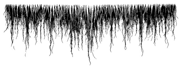 Detailed horizontal border of hanging tree roots or dripping slime in gothic style