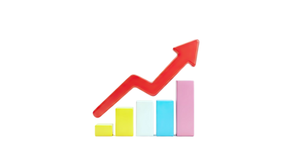 3D Bar Chart with Upward Trending Red Arrow