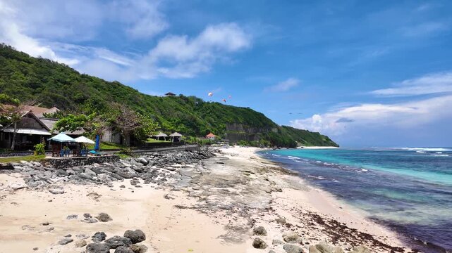 Paragliders Flying Over Pandawa Beach in Bali, Indonesia