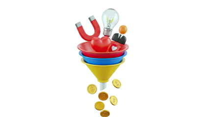 Marketing Funnel Concept: Attracting Customers, Generating Ideas, and Earning Revenue