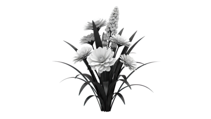 Monochromatic floral arrangement with daisies and a hyacinth spike