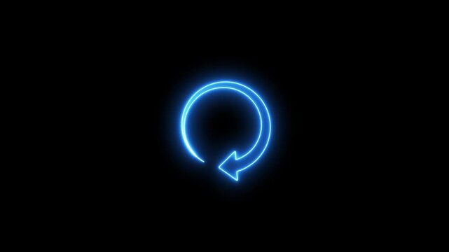 Blue Neon Circular Arrow Loading Indicator on Black Background loop refresh