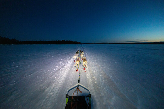 mushing on a frozen lake