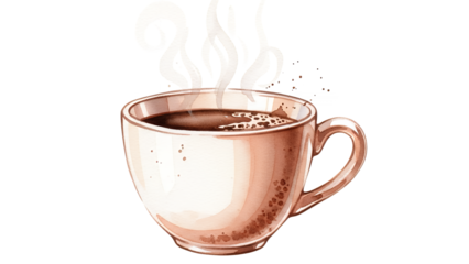 Steaming cup of coffee in a transparent glass mug on a white background viewed from the side