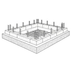 Foundation Construction Diagram with Rebar and Piers.