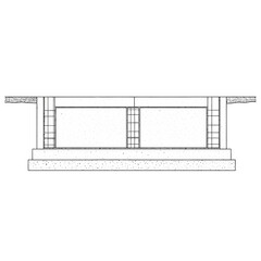 Technical drawing of building elevation with grid pattern.