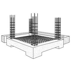 Reinforced Concrete Foundation with Rebar Columns.