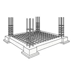 Reinforced concrete foundation slab with steel rebars.