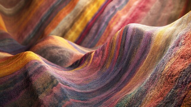 An old Peruvian textile mill, walls appearing as if woven from the colourful strata of the Rainbow Mountain (Vinicunca)