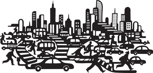 Busy city street with traffic and pedestrians moving quickly