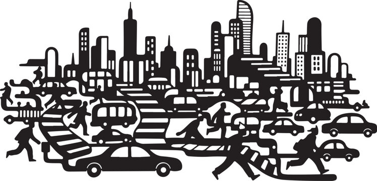 Busy city street with traffic and pedestrians moving quickly
