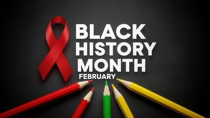 Black history month awareness ribbon and school supplies celebrate february