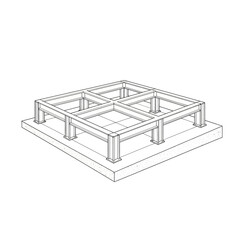 3D wireframe raised platform structure on white.