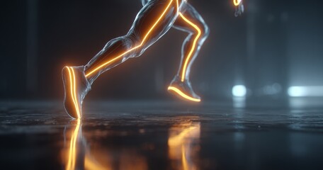 Dynamic Runner in Neon Lights Showcasing Speed and Motion in Cinematic Scene
