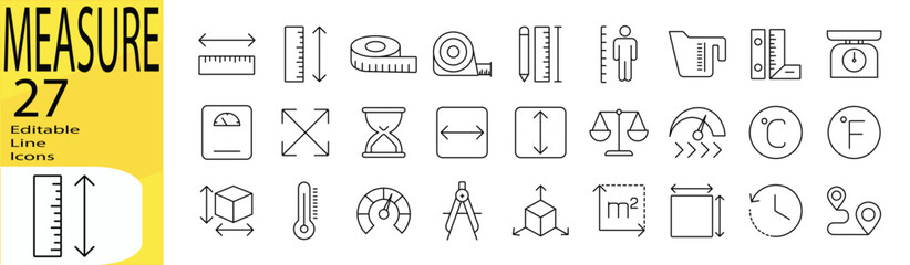 Measure icon set. Editable stroke.	