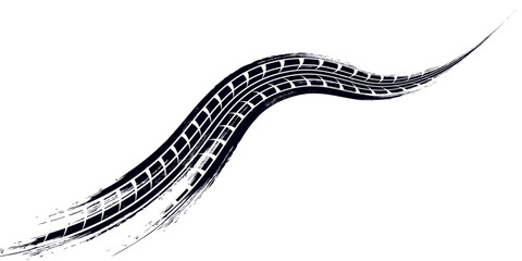 Tire track. Car, bike, motorcycle tyre mark with grunge effect isolated on white background. Wheel footprint on the road. Top view of rubber protector mark