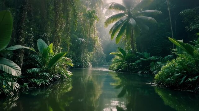 Peaceful Wild South American Jungle with Calm Tropical Water