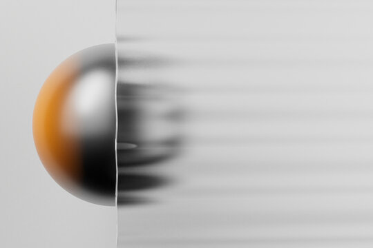 Side view of metallic sphere with orange and horizontal distorti