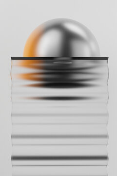 Glossy metallic sphere behind distorted vertical lines