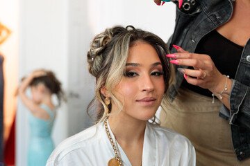 Bride Getting Her Hair Styled Before the Ceremony