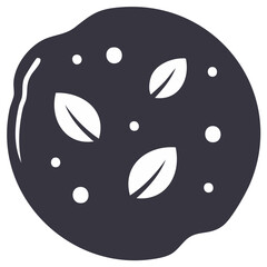 Fototapeta premium Stylized illustration of a dark circular shape with leaves and dots.
