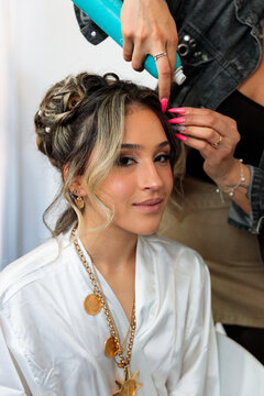 Gypsy Bride Getting Ready with Elegant Updo
