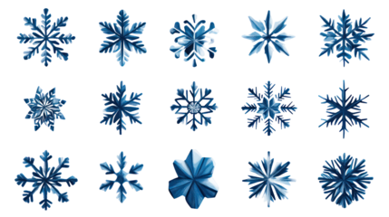 Set of dark blue snowflake icons collection isolated on transparent background