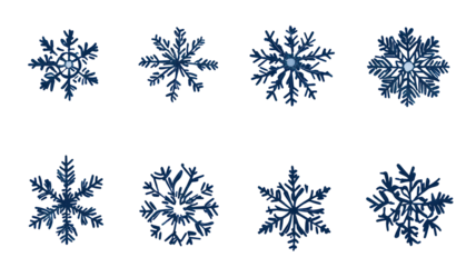 Set of dark blue snowflake icons collection isolated on transparent background